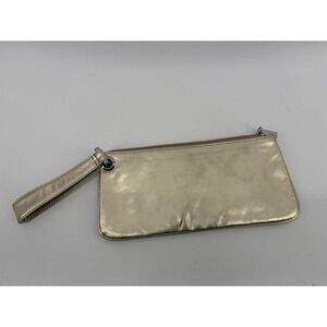 Hobo International Wallet Gold Leather Wristlet Cluth 5" x 10", Pre-Owned